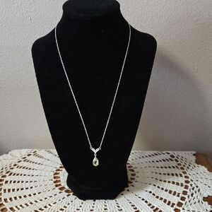 Sterling-Look Silver Necklace with Pale Yellow Teardrop Pendant